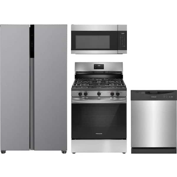Frigidaire 21.4 cu. ft. Counter Depth Refrigerator with 5 Burner Freestanding Gas Range and Dishwasher