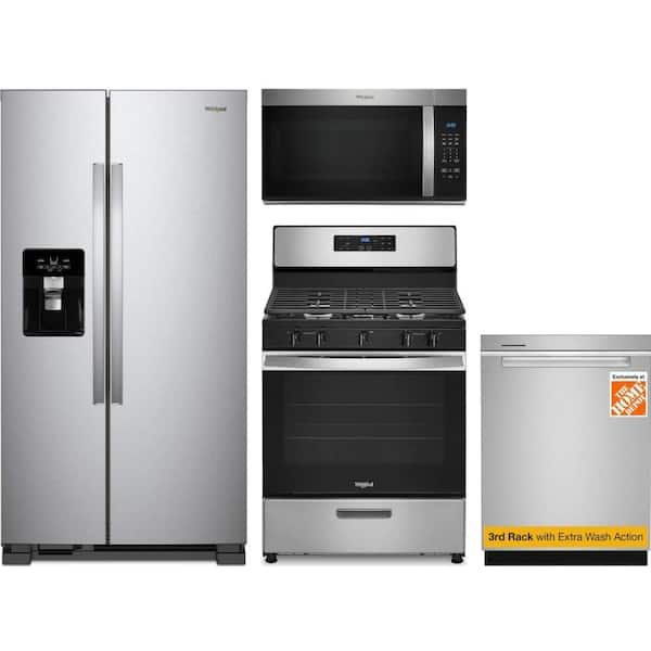 Whirlpool 21.4 cu. ft. Counter Depth Refrigerator with 5 Burner Freestanding Gas Range and Dishwasher with 3rd Rack