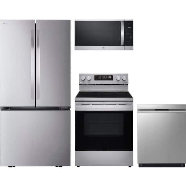 LG 21 cu. ft. Counter Depth Refrigerator with 5 Element Freestanding Electric Range and Dishwasher with QuadWash