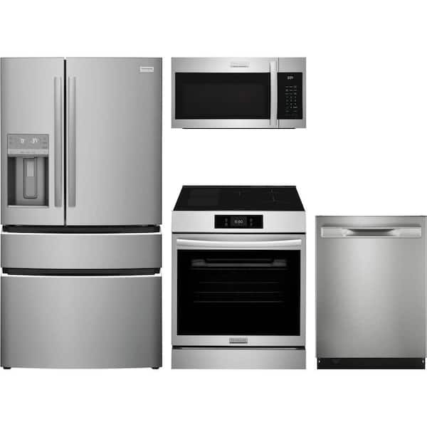 Frigidaire 22 cu. ft. Counter Depth Refrigerator with 5 Burner Freestanding Induction Range and Dishwasher with 7 Cycles