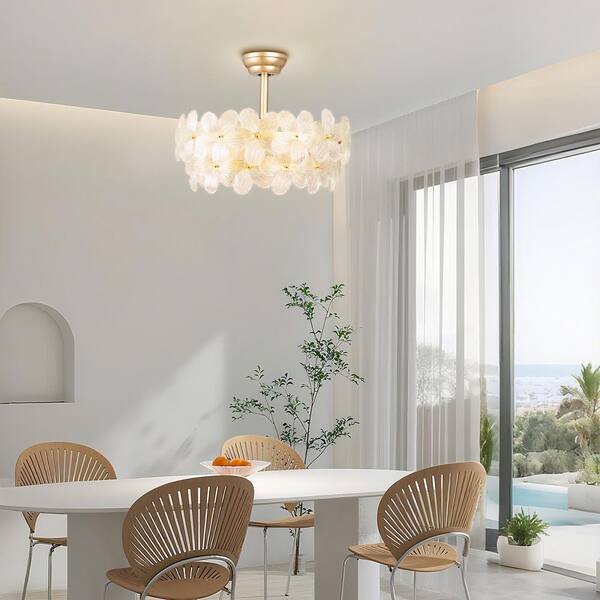 ARISKEEN 22 In. Indoor Gold Glass Flower Ceiling Fan With Light Caged Fandelier With Remote Control 6-Speeds For Bedroom
