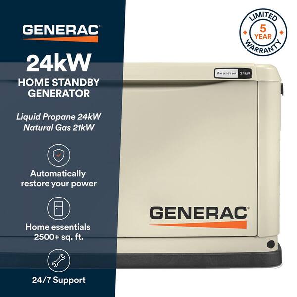 Generac 24 000 Watt - Dual Fuel Air- Cooled Whole House Home Standby Generator Smart Home Monitoring & 200-AMP Transfer Switch