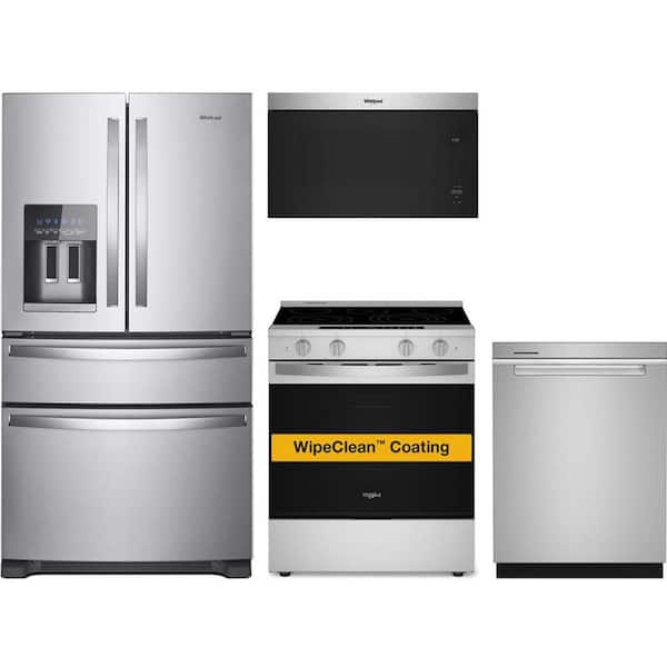 Whirlpool 24.5 cu. ft. Standard Depth Refrigerator with 5 Burner Slide-In Electric Range and Dishwasher with Third Level Rack