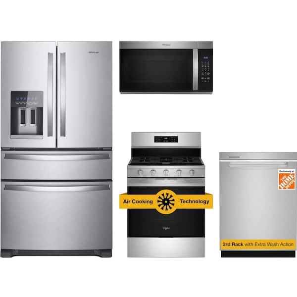 Whirlpool 24.5 cu. ft. Standard Depth Refrigerator with 5 Burner Freestanding Gas Range and Dishwasher with 3rd Rack