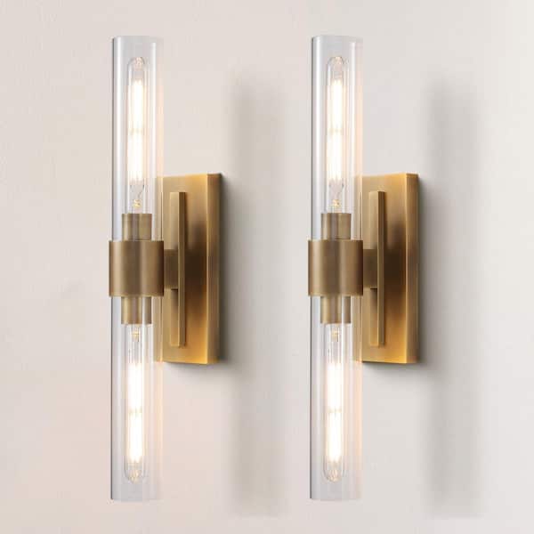 YUYI 24.8 in. 2-Light Antique Gold Wall Sconce Vanity light Modern Wall Light for Living Room Bathroom Bedroom (Set of 2)