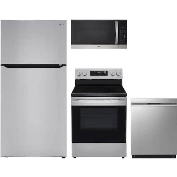 LG 24 cu. ft. Standard Depth Refrigerator with 5 Burner Freestanding Electric Range and Dishwasher with QuadWash