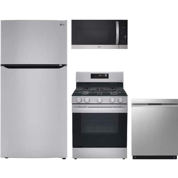 LG 24 cu. ft. Standard Depth Refrigerator with 5 Burner Freestanding Gas Range and Dishwasher with QuadWash