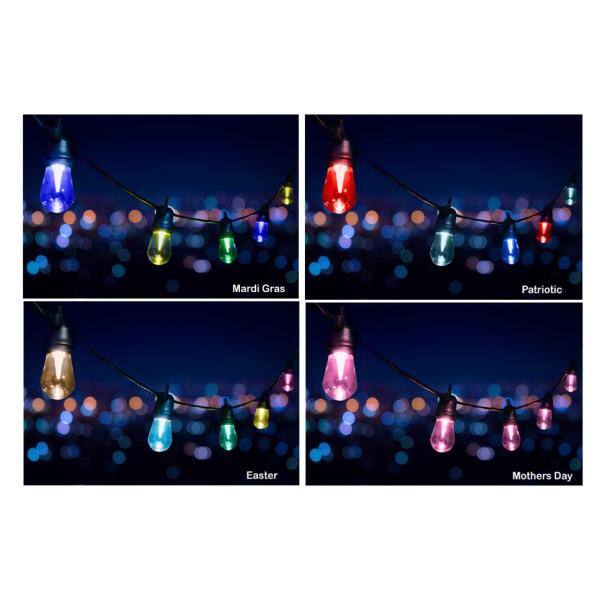 HoliScapes 24 Ft - 12 Color Changing Shatter Proof LED Lights - Holiday Cafe Bistro Lights - 14 Holiday Light Sequences