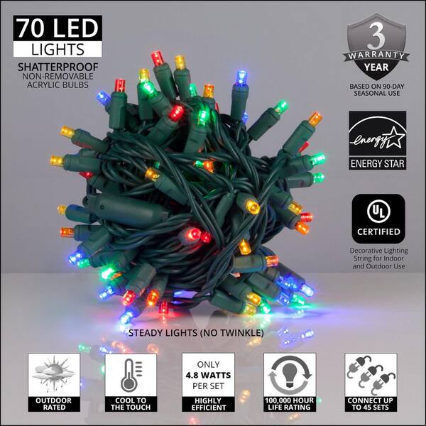 Wintergreen Lighting 24 Ft. 70-Light Multicolor 5 Mm LED Mini Light Set