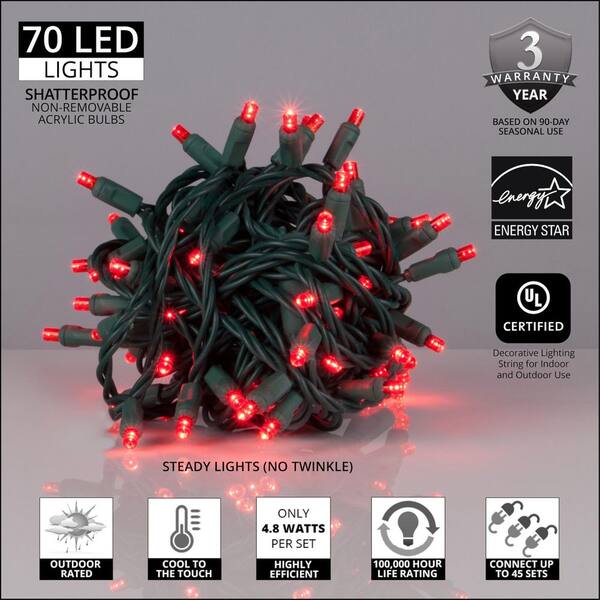 Wintergreen Lighting 24 Ft. 70-Light Red 5 Mm LED Mini Light Set