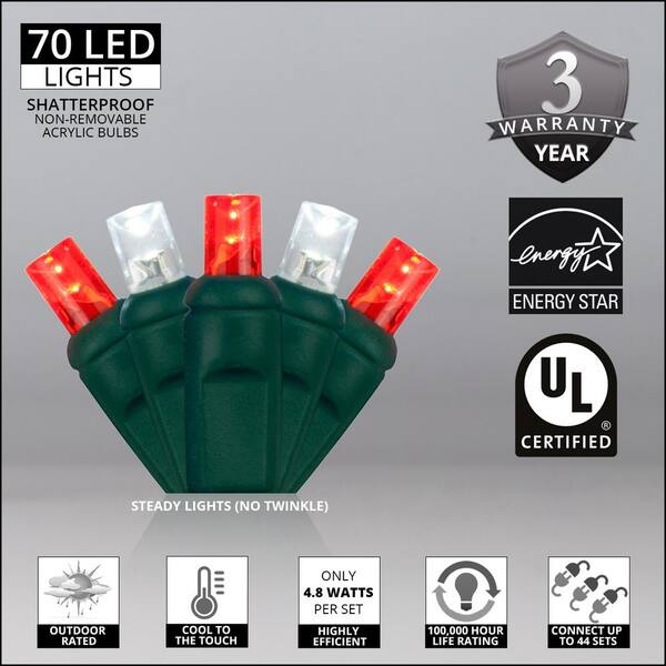 Wintergreen Lighting 24 Ft. 70-Light Red And Cool White 5 Mm LED Mini Light Set