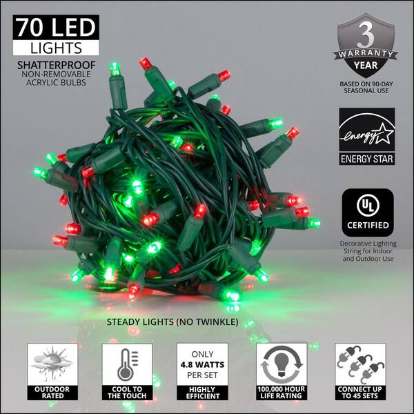 Wintergreen Lighting 24 Ft. 70-Light Red And Green 5 Mm LED Mini Light Set