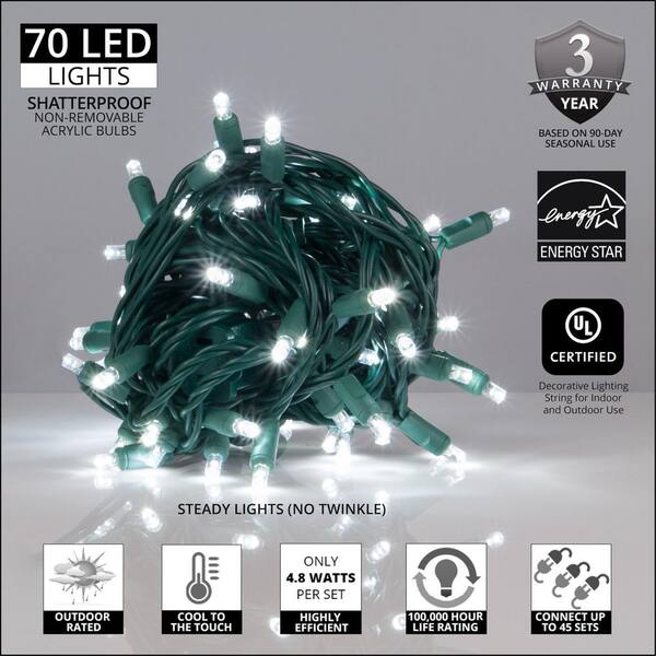 Wintergreen Lighting 24 Ft. 70-Light Wide Angle Cool White Mini LED Lights