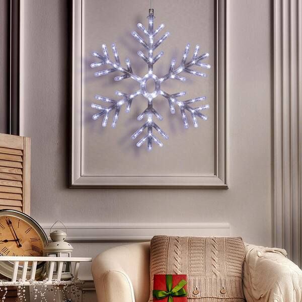 Alpine Corporation 24 In. Tall Hanging Snowflake With LED Lights
