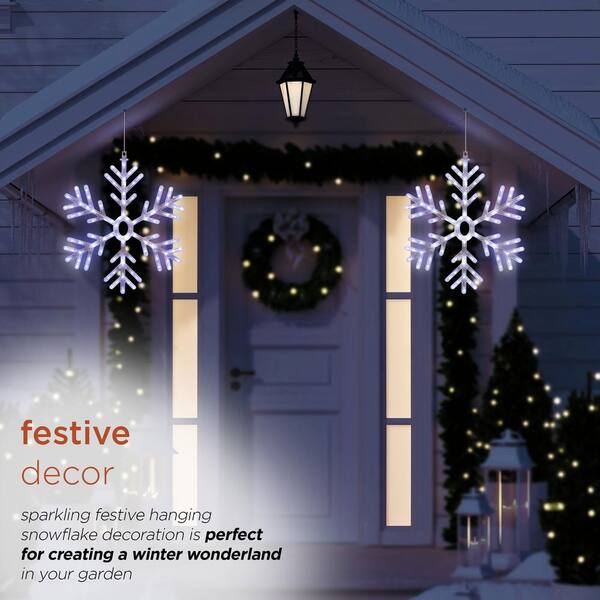 Alpine Corporation 24 In. Tall Hanging Snowflake With LED Lights
