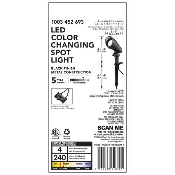 Hampton Bay 240 Lumen Low Voltage Millennium Black Adjustable Light Color Integrated LED Outdoor Landscape Spot Light