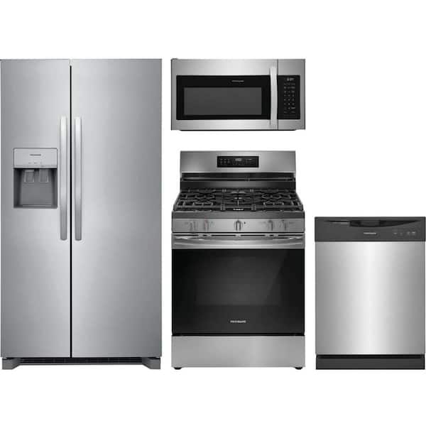 Frigidaire 25.6 cu. ft. Standard Depth Refrigerator with 5 Burner Freestanding Gas Range and Dishwasher