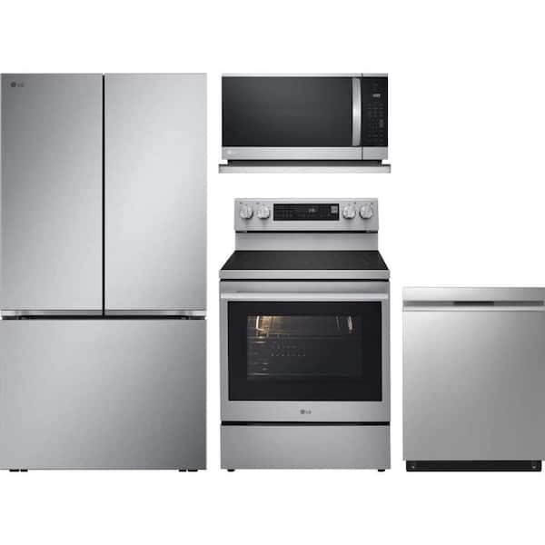 LG 25 cu. ft. Counter Depth French Door Refrigerator with 5 Burner Electric Range and Dishwasher with 3rd Rack