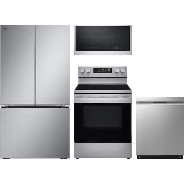 LG 25 cu. ft. Counter-Depth Refrigerator with 5 Element Freestanding Electric Range and Dishwasher with QuadWash