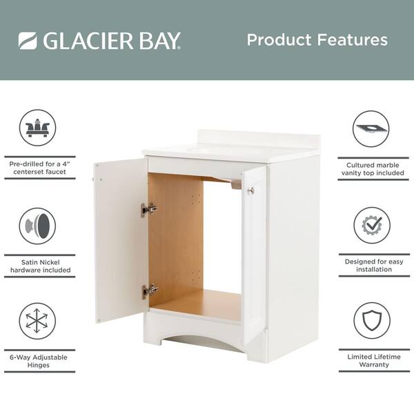Glacier Bay 25 In. Single Sink White Bath Vanity With Cultured Marble Top (Assembled)