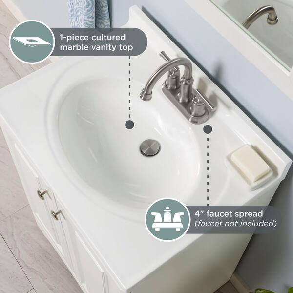 Glacier Bay 25 In. Single Sink White Bath Vanity With Cultured Marble Top (Assembled)