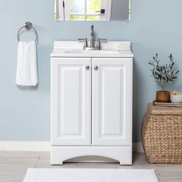 Glacier Bay 25 in. Single Sink White Bath Vanity with Cultured Marble Top (Assembled)