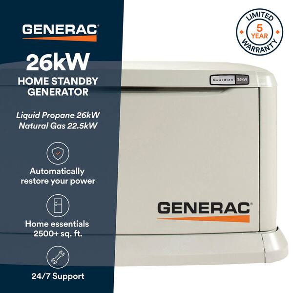 Generac 26 000 Watt - Dual Fuel Air- Cooled Whole House Home Standby Generator Smart Home Monitoring & 200-AMP Transfer Switch