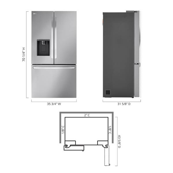 LG 26 Cu. Ft. Smart Counter-Depth MAX French Door Refrigerator With Dual Ice Makers In PrintProof Stainless Steel