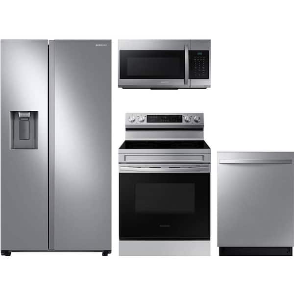 Samsung 27.4 cu. ft. Standard Depth Side by Side Refrigerator with 5 Element Electric Range and Dishwasher with 3rd Rack