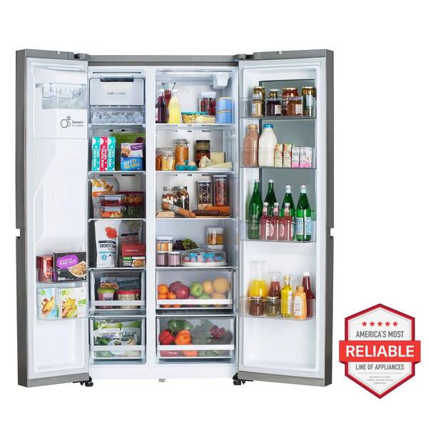 LG 27 Cu. Ft. Side-By-Side Refrigerator With Instaview Glass Craft Ice And Recessed Handles In PrintProof Stainless Steel