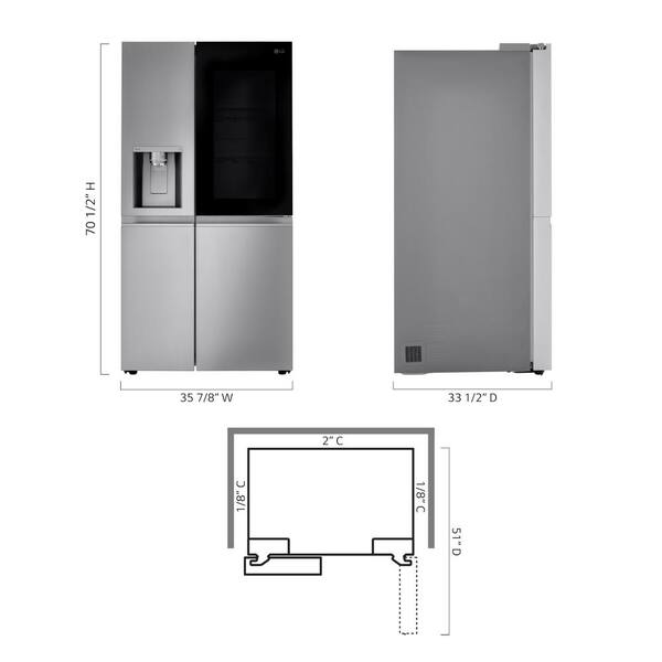 LG 27 Cu. Ft. Side-By-Side Refrigerator With Instaview Glass Craft Ice And Recessed Handles In PrintProof Stainless Steel