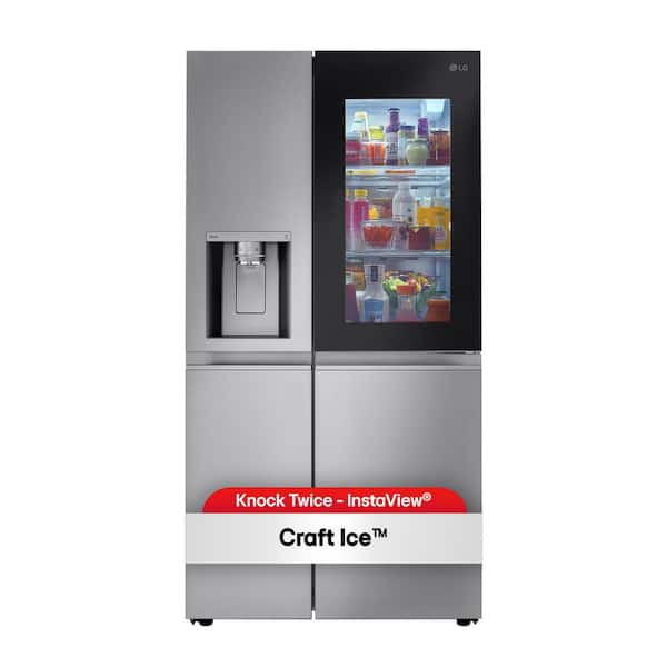 LG 27 cu. ft. Side-By-Side Refrigerator with Instaview Glass Craft Ice and Recessed Handles in PrintProof Stainless Steel