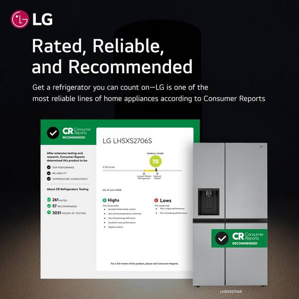 LG 27 Cu. Ft. Side By Side Smart Refrigerator W/ Craft Ice External Ice And Water Dispenser In PrintProof Stainless Steel