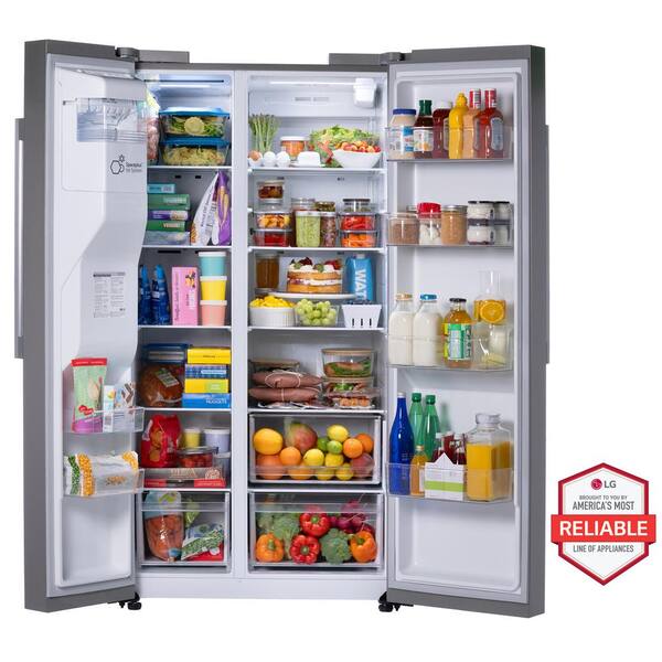 LG 27 Cu. Ft. Side-by-Side Standard Depth Slim In Door Ice And Water Dispenser In PrintProof Stainless Steel Wi-Fi Enabled