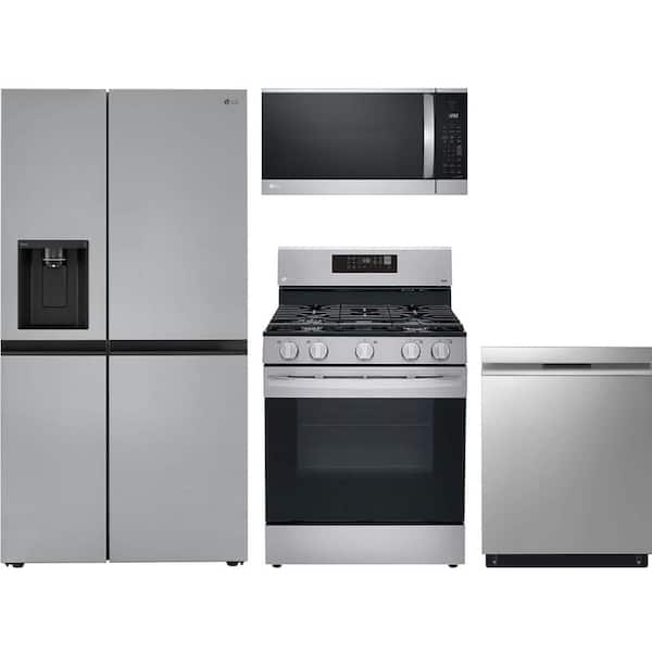 LG 27 cu. ft. Standard Depth Refrigerator with 5 Burner Freestanding Gas Range and Dishwasher with QuadWash