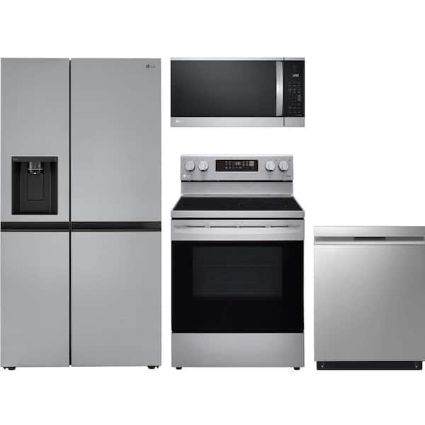 LG 27 cu. ft. Standard Depth Refrigerator with 5 Burner Freestanding Electric Range and Dishwasher with QuadWash