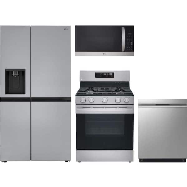 LG 27 cu. ft. Standard Depth Refrigerator with 5 Burner Freestanding Gas Range and Dishwasher with QuadWash