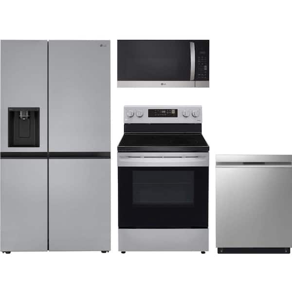 LG 27 cu. ft. Standard Depth Refrigerator with 5 Burner Freestanding Electric Range and Dishwasher with QuadWash