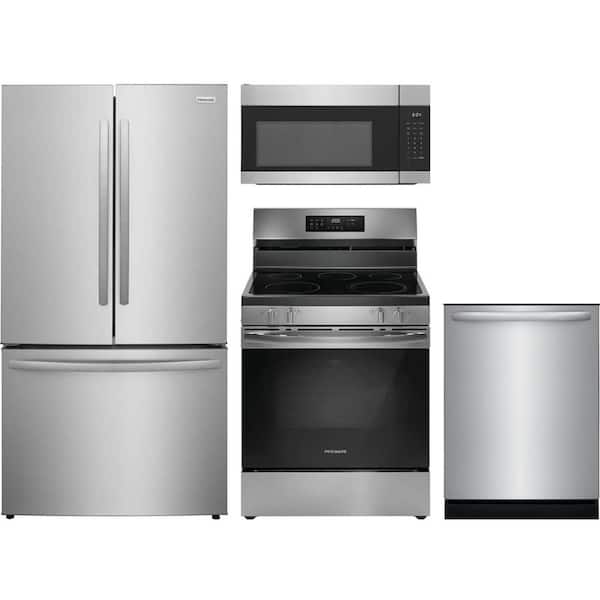 Frigidaire 28.8 cu. ft. Standard Depth Refrigerator with 5 Burner Freestanding Electric Range and Dishwasher with 4-Cycles