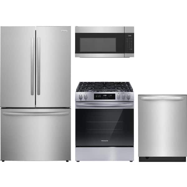 Frigidaire 28.8 cu. ft. Standard Depth Refrigerator with 5 Burner Slide-In Gas Range and Dishwasher with 3rd Rack