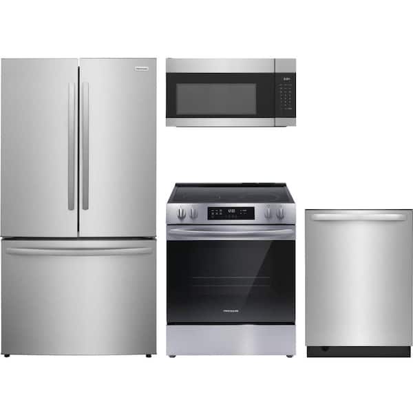 Frigidaire 28.8 cu. ft. Standard Depth Refrigerator with 5 Burner Slide-In Electric Range and Dishwasher with 3rd Rack