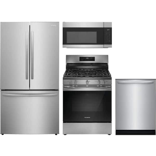 Frigidaire 28.8 cu. ft. Standard Depth Refrigerator with 5 Burner Freestanding Gas Range and Dishwasher with 4-Cycles