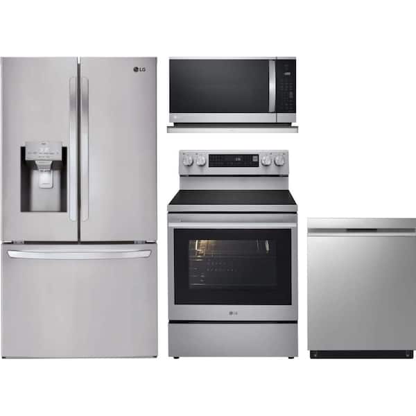 LG 28 cu. ft. Standard Depth French Door Craft Ice Refrigerator with 5 Burner Electric Range and Dishwasher with 3rd Rack