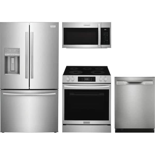 Frigidaire 28. cu. ft. Standard Depth Refrigerator with 5 Burner Freestanding Electric Range and Dishwasher with 7 Cycles