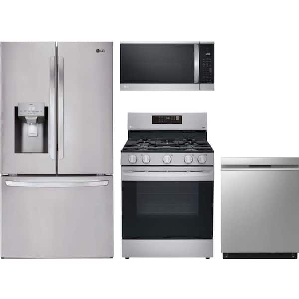 LG 28 cu. ft. Standard Depth Refrigerator with 5 Burner Freestanding Gas Range and Dishwasher with QuadWash