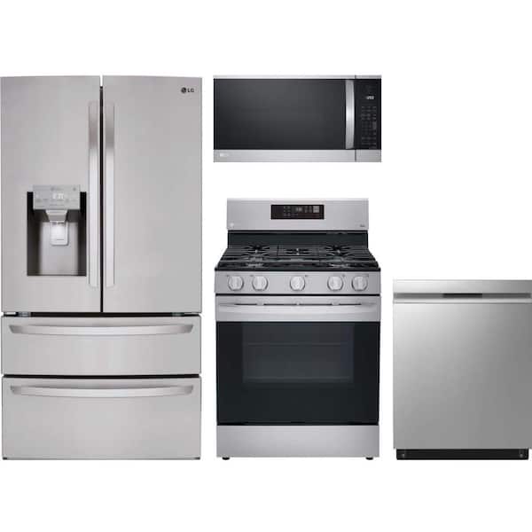 LG 28 cu. ft. Standard Depth Smart Refrigerator with 5 Burner Freestanding Gas Range and Dishwasher with QuadWash