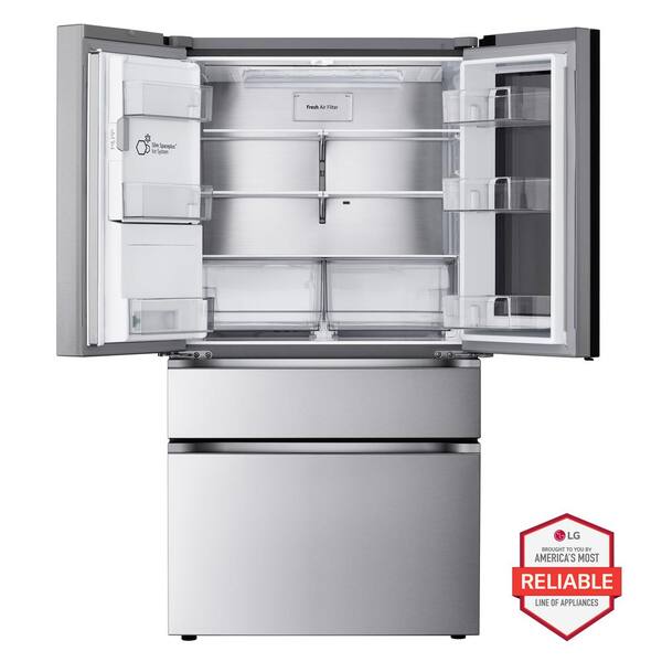 LG 29 Cu. Ft. SMART MyColor InstaView Standard-Depth MAX 4-Door French Door Refrigerator In Stainless Steel With Craft Ice