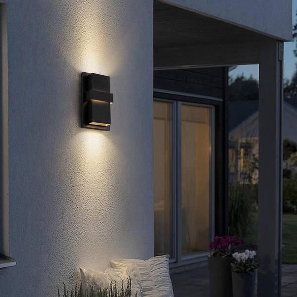 Laplusbelle 3-Light Matte Black Aluminum LED Outdoor Wall Lantern Sconce