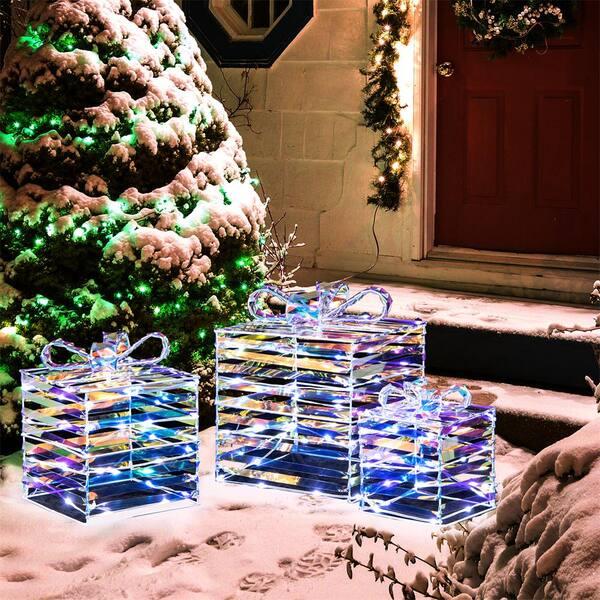 Costway 3-Pieces 90-Count LED Lighted White Christmas Gift Boxes Decorations