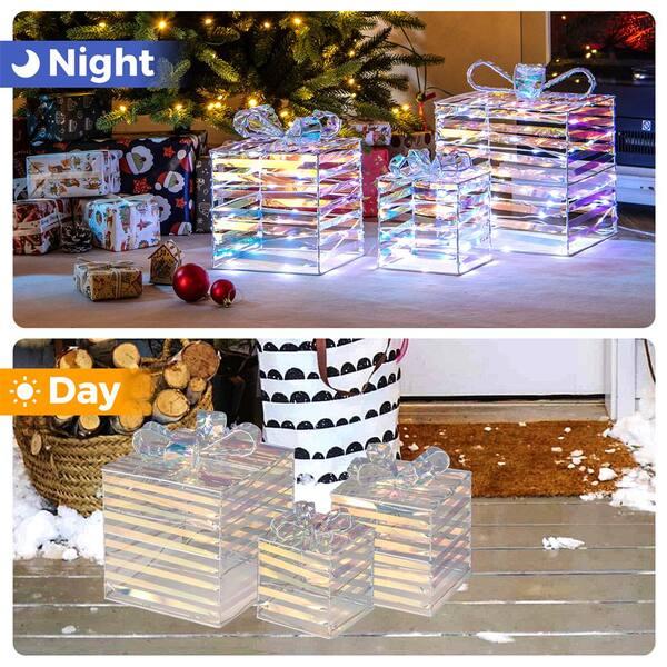 Costway 3-Pieces 90-Count LED Lighted White Christmas Gift Boxes Decorations